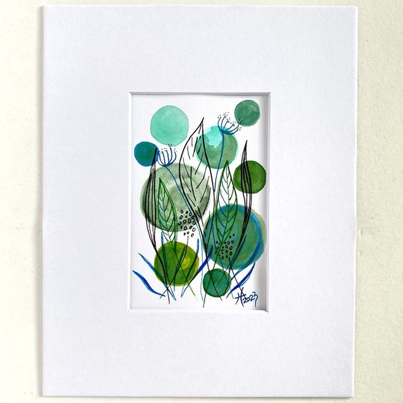 Garden Party Original Art Watercolor Painting Matted Frame Ready 8x10in - Picture 5 of 7